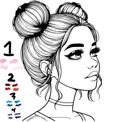 realistic girl with buns on the top of her head