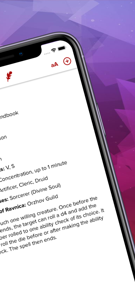 Spells List 5e - Close up of the Spells List 5e mobile app displaying detailed spell information and stats for Dungeons and Dragons players.