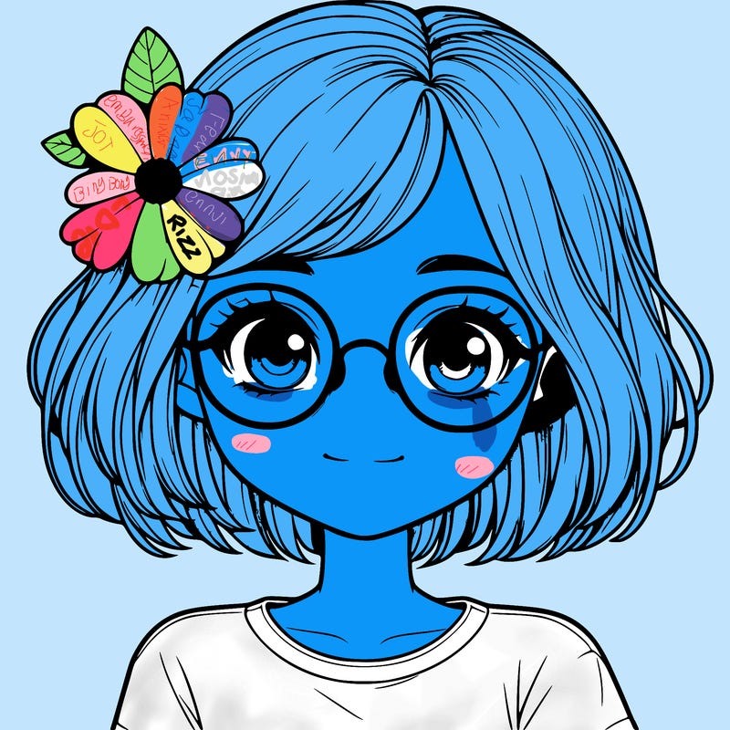 realistic girl with glasses, short hair and a flower in her hair