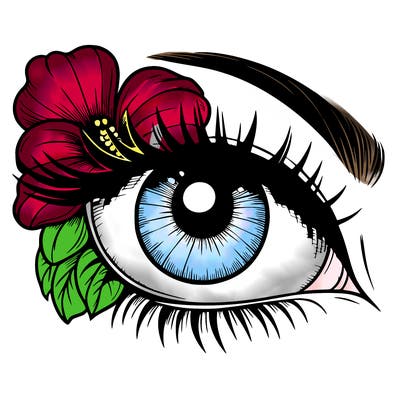 realistic eye with flower