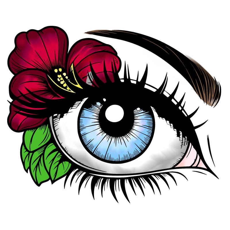 realistic eye with flower