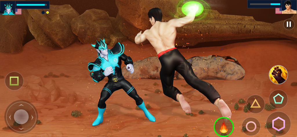 Anime Battle 3D Fighting Games - Two 3D anime characters engaged in a martial arts battle in a desert arena
