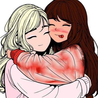 realistic two girls hugging