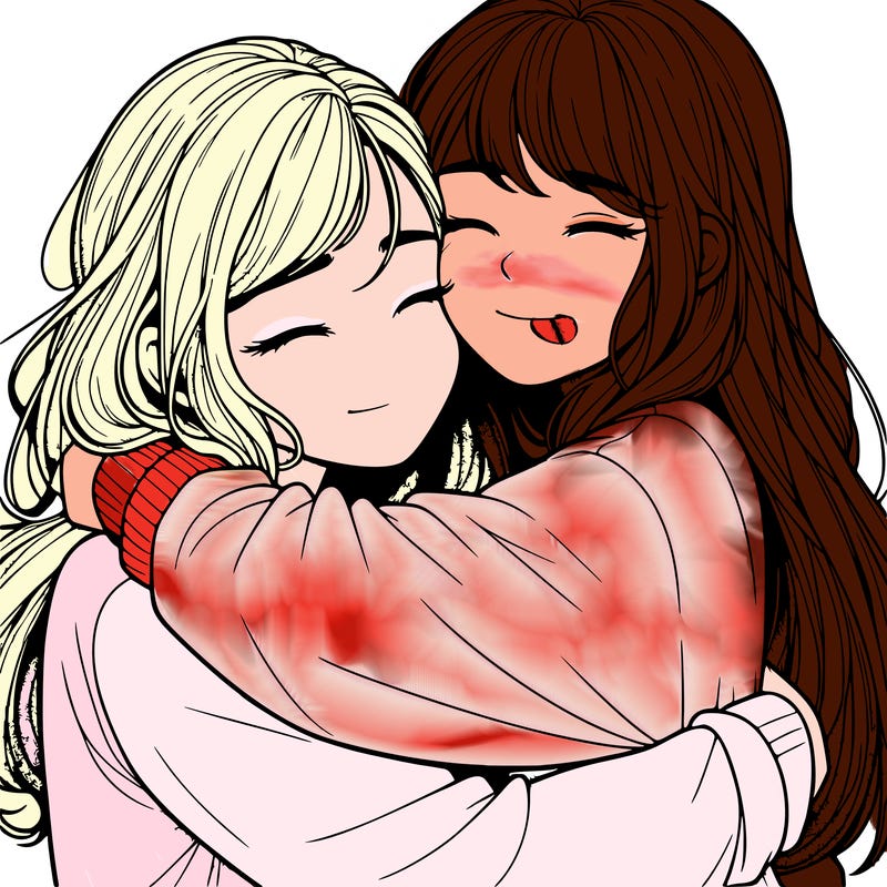 realistic two girls hugging
