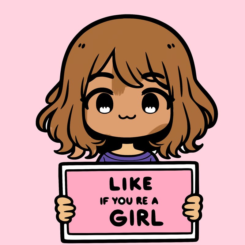 a cute girl holding a sign that says like if you’re a girl