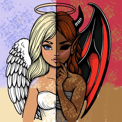 realistic angel half demon