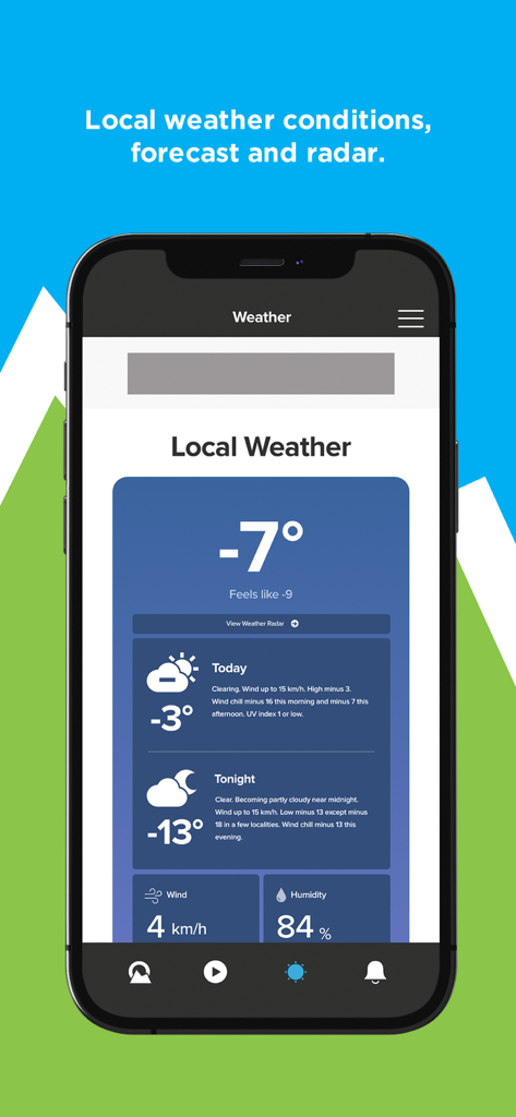 OkotoksOnline - OkotoksOnline app screen displaying local weather conditions and temperature forecast