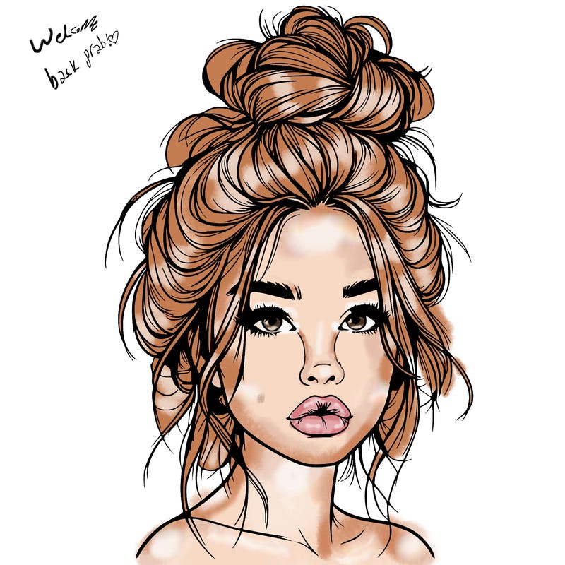 realistic girl with a messy bun and she has lips