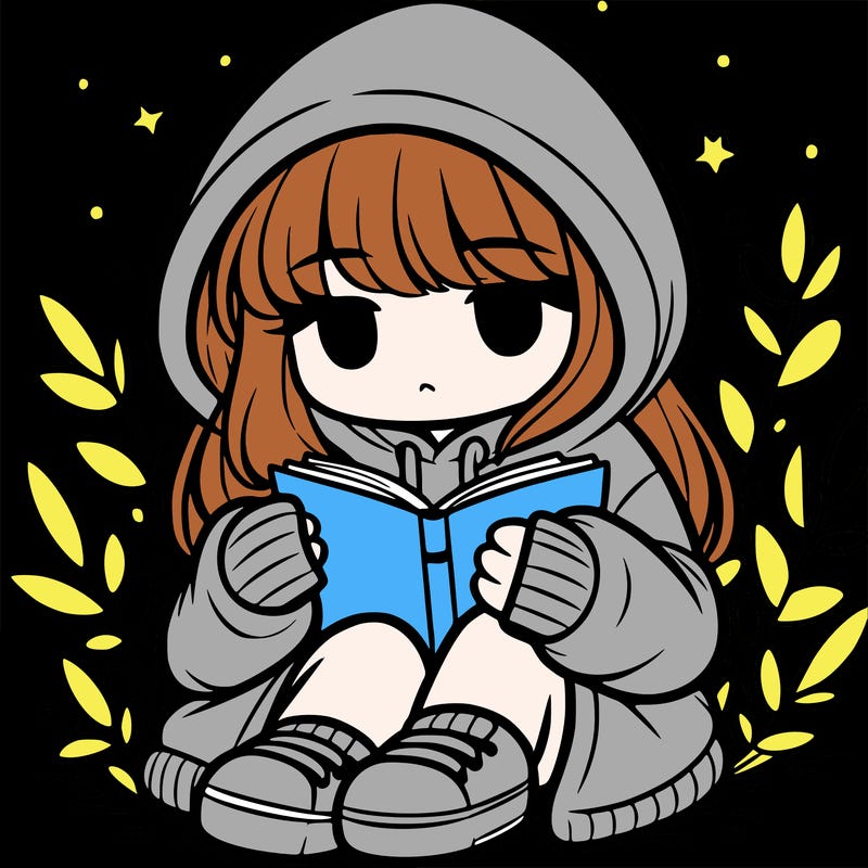 girl in oversized hoodie reading a book
