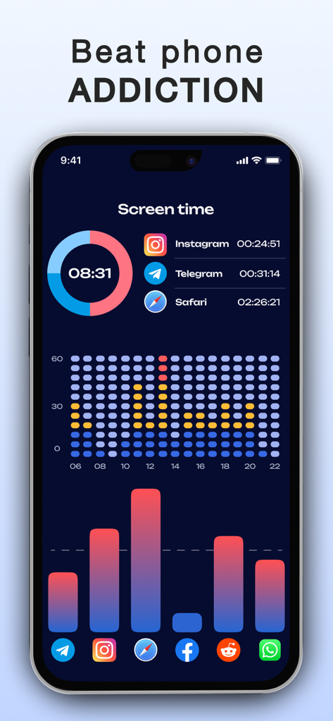 Opal PRO mobile app interface showing detailed screen time analytics and app usage tracking to help beat phone addiction