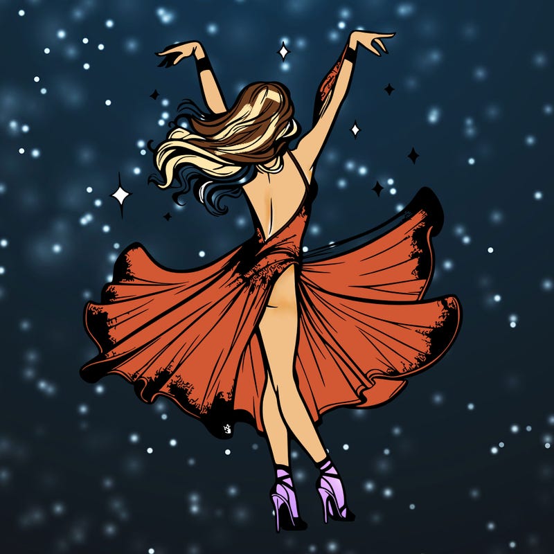 dancer dancing with a shimmery costume on realistic