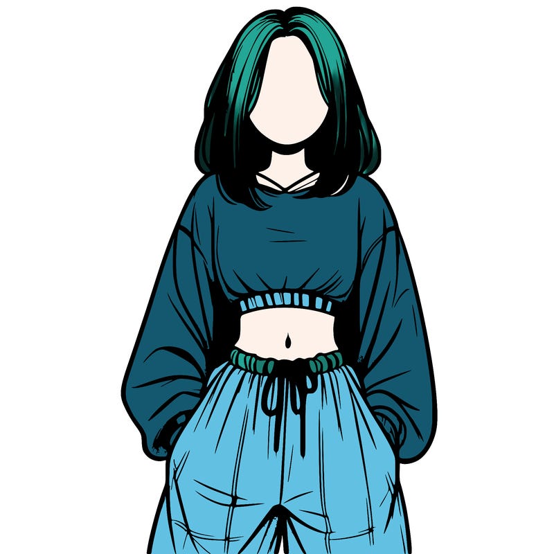 realistic girl faceless with baggy pants and a crop top