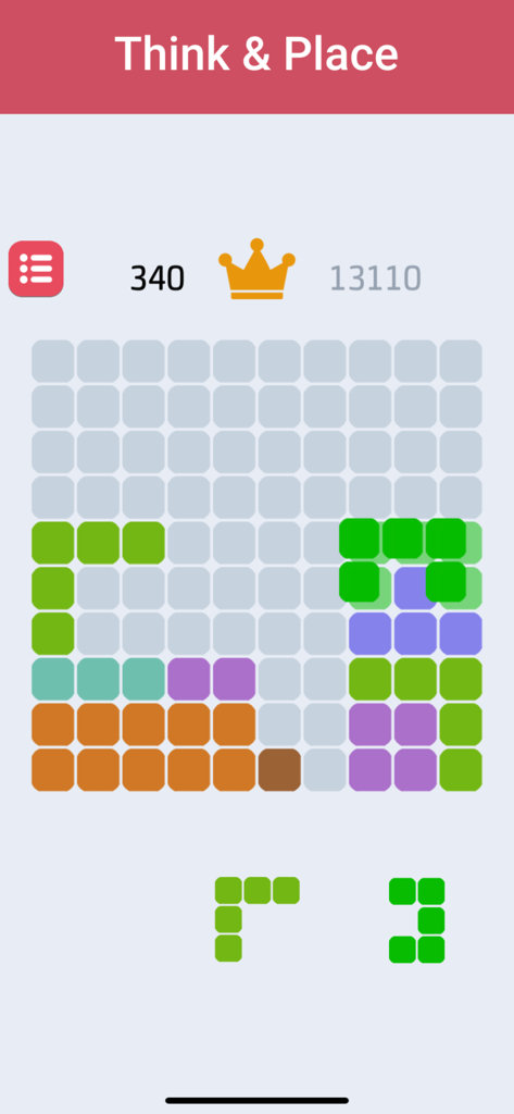1010 - Block Puzzle Game - Schermata di gioco di 1010 Block Puzzle Game che mostra una griglia con blocchi colorati e il punteggio attuale