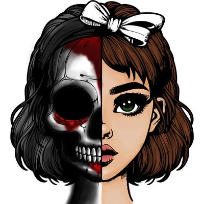 realistic girl with half skull mask