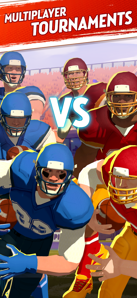 Rival Stars College Football - Rival Stars College Football multiplayer tournaments graphic showing opposing teams in blue and red uniforms