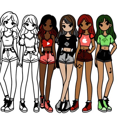 a group of girls wearing crop tops and shorts