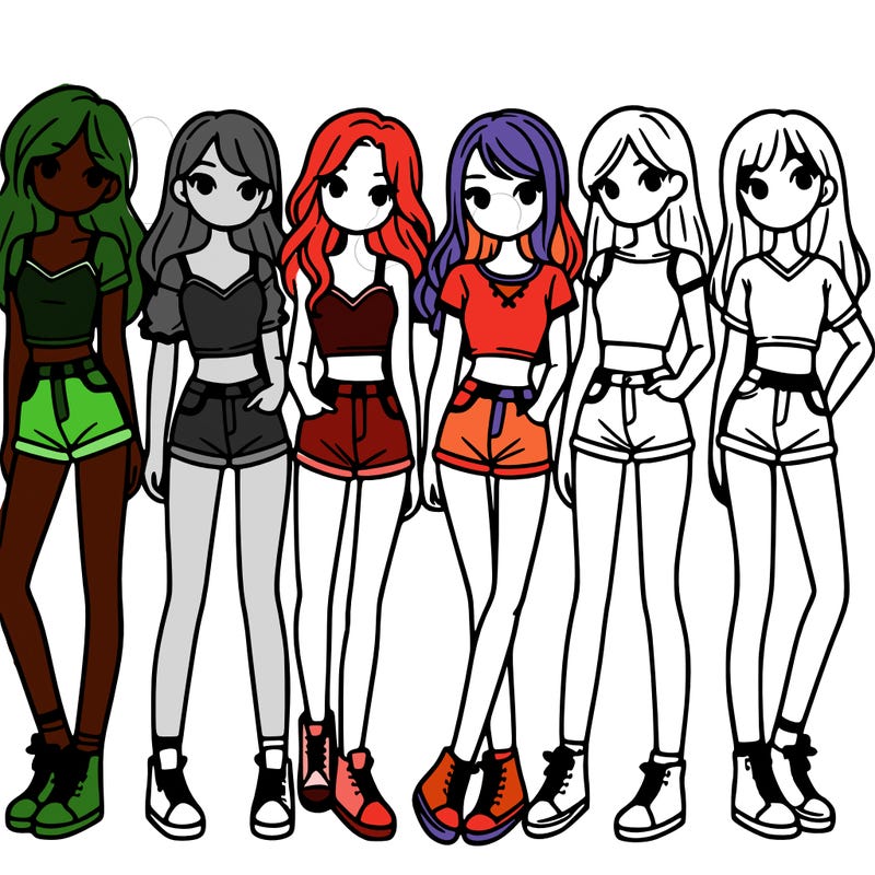 a group of girls wearing crop tops and shorts