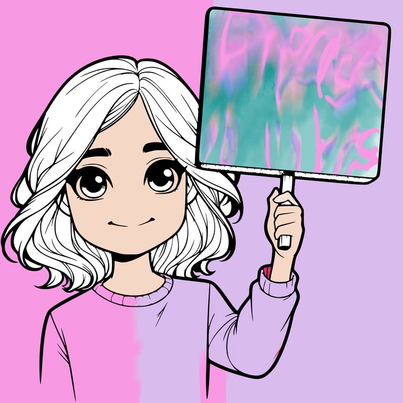 realistic girl holding up a sign