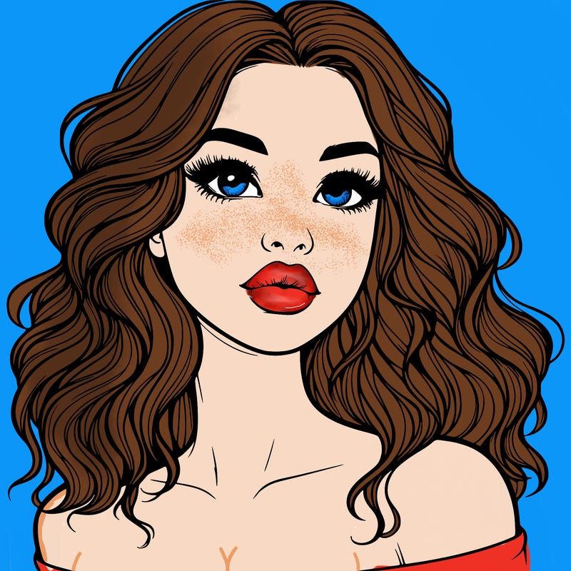 realistic girl with wavy hair and lips