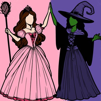 detailed realistic split of a princess and a witch