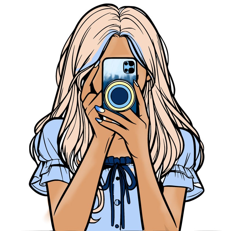 a realistic girl holding her phone taking pictures