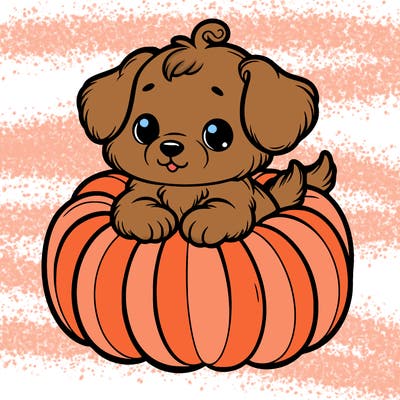 cute little puppy in a pumpkin