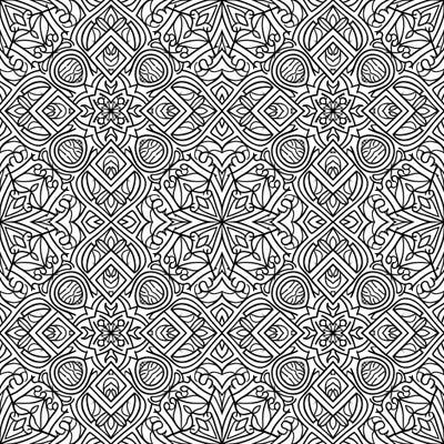 Unwind and focus with this captivating symmetrical grid pattern coloring page, featuring an intricate array of repeating motifs. This detailed design offers a meditative coloring experience, perfect for relaxation and creative exploration.