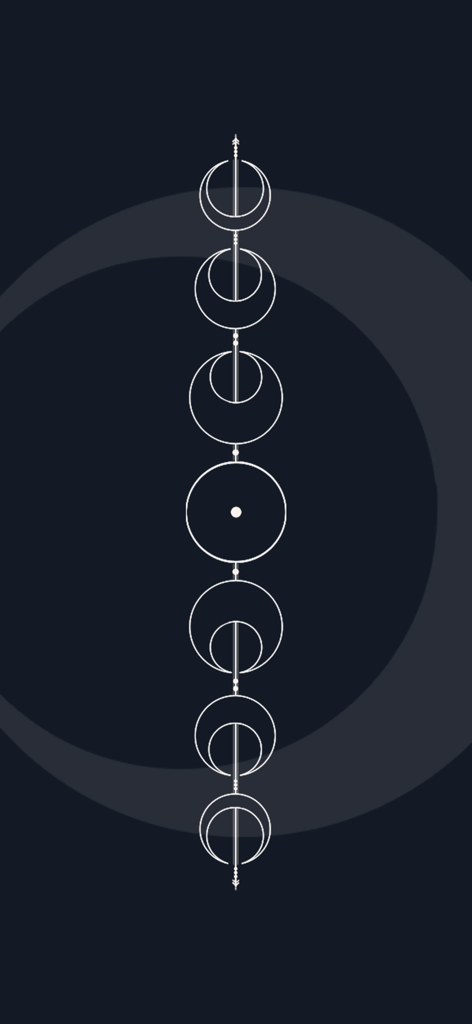 Minimalist vertical design of moon phases on a dark background from Wayhaven Chronicles Book One.