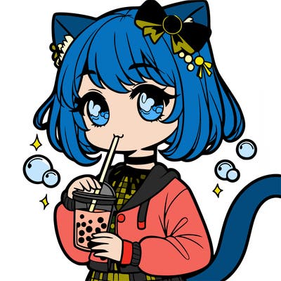 catgirl drinking boba