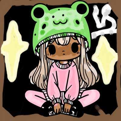 a girl wearing a frog hat and some frog socks
