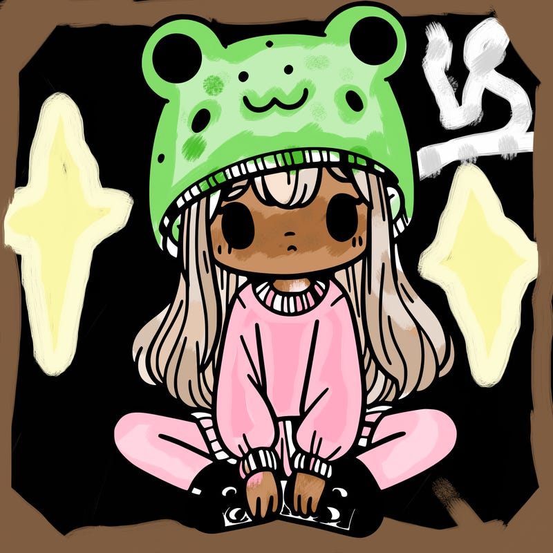 a girl wearing a frog hat and some frog socks