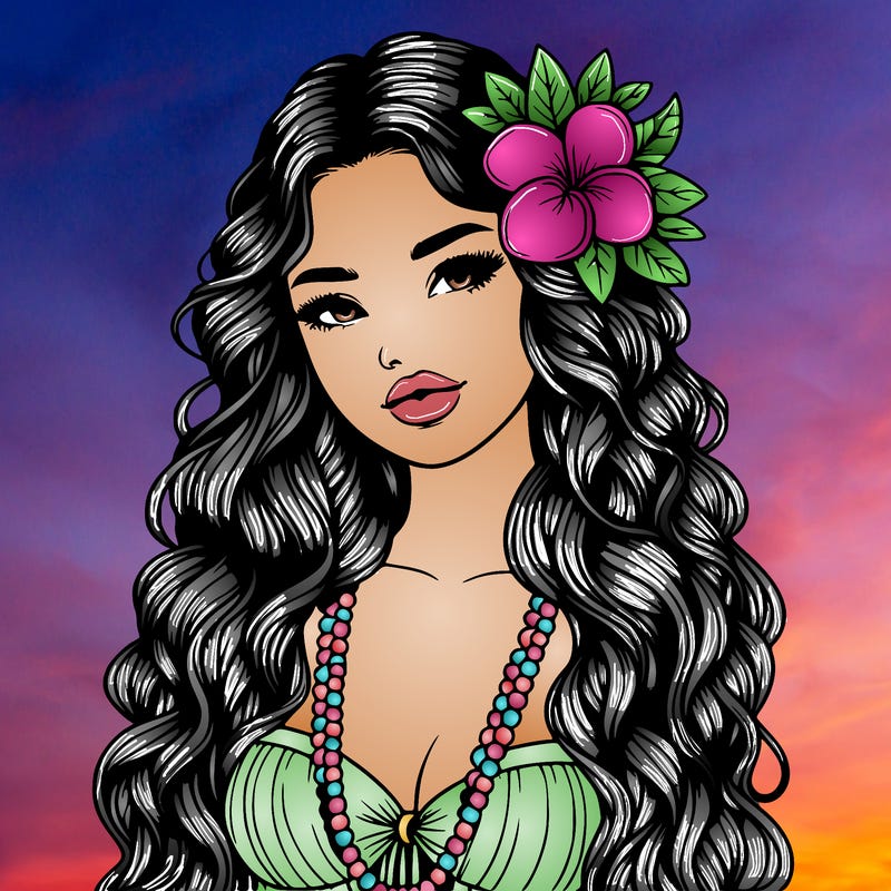 realistic beautiful hawaiian woman,long dress,haku lei, lips