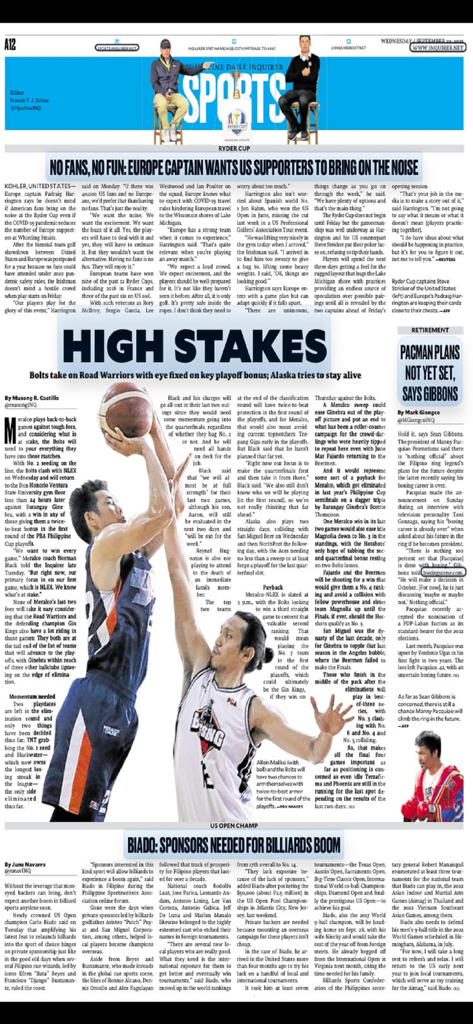 Digital replica of the Philippine Daily Inquirer sports section featuring basketball and boxing news.