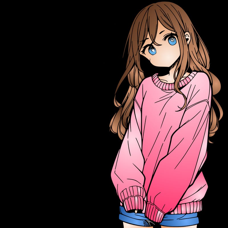 manga teen girl  in a sweater and baggy pants