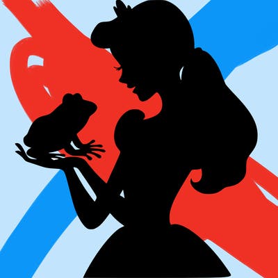 a shadow of a princess holding a frog realistic