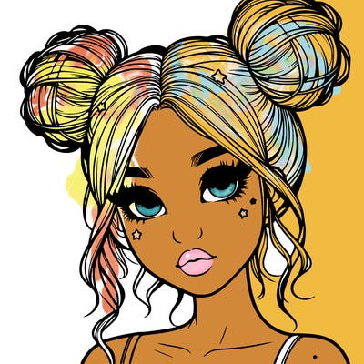 realistic girl with space buns