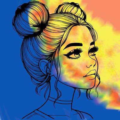 realistic girl with buns on the top of her head