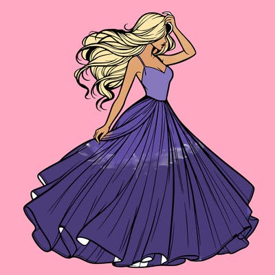 realistic woman with dress flowing in the wind