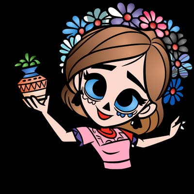a disney style day of the dead woman.