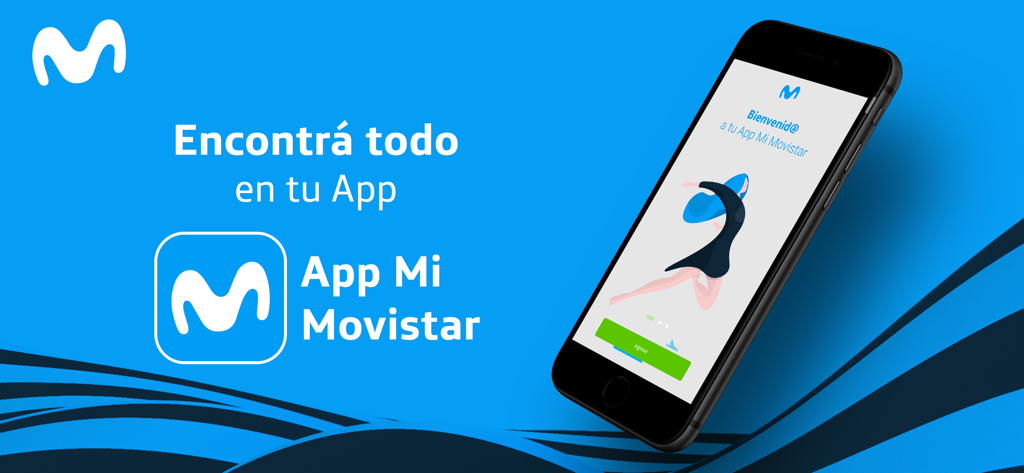 Mi Movistar Uruguay - Banner promocional para la app Mi Movistar Uruguay con un smartphone mostrando la pantalla de bienvenida