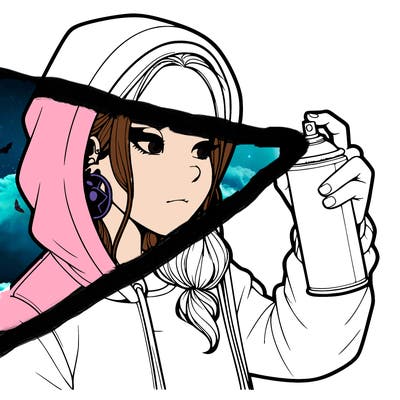 a realistic girl, spray painting