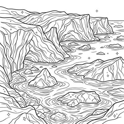 Immerse yourself in the breathtaking beauty of tidewater glaciers with this detailed coloring template. This serene scene captures massive ice formations and floating icebergs, offering a peaceful escape for your creative mind.