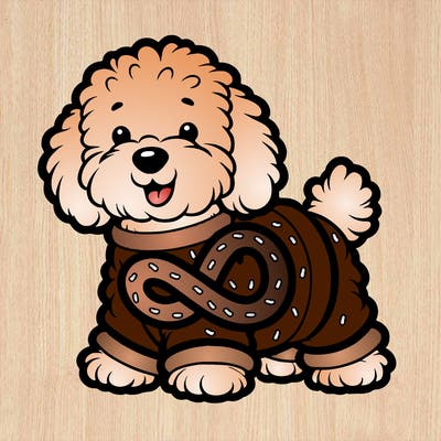 maltipoo dog dressed like a pretzel