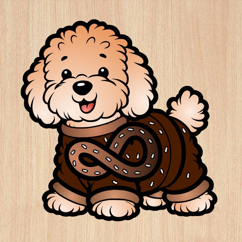 maltipoo dog dressed like a pretzel