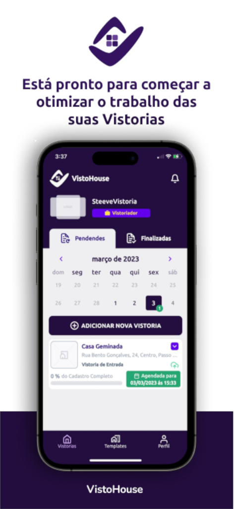 VistoHouse 부동산 점검 앱 대시보드 (캘린더 및 대기 중인 점검 표시)