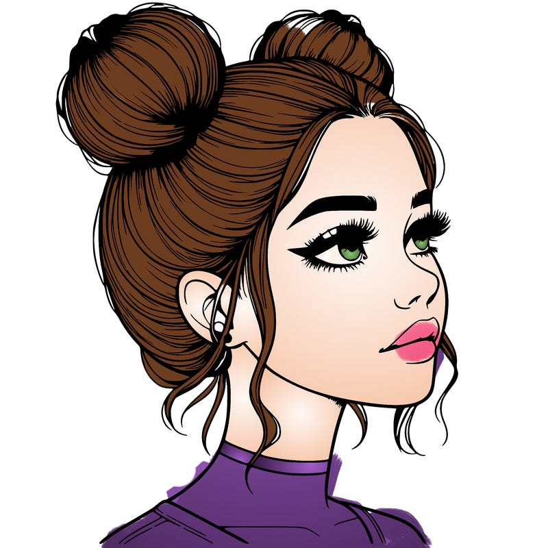 realistic girl with buns on the top of her head