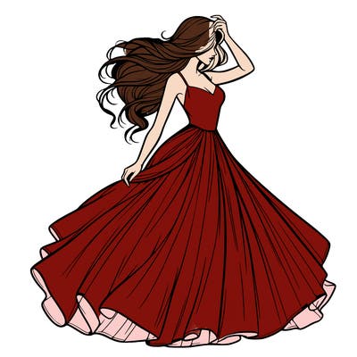 realistic woman with dress flowing in the wind