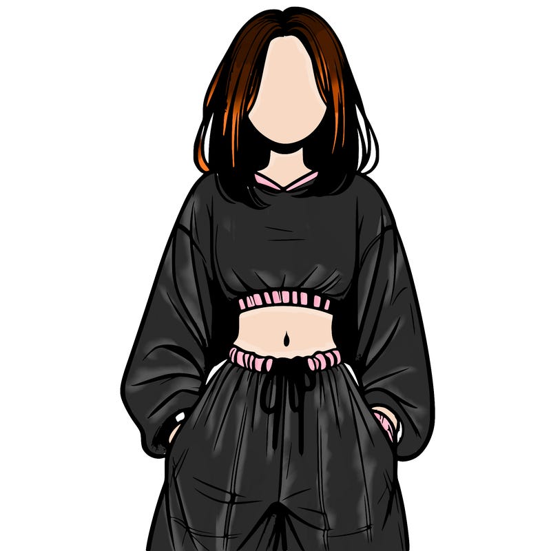 realistic girl faceless with baggy pants and a crop top