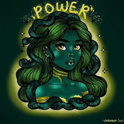 realistic girl with snakes as hair