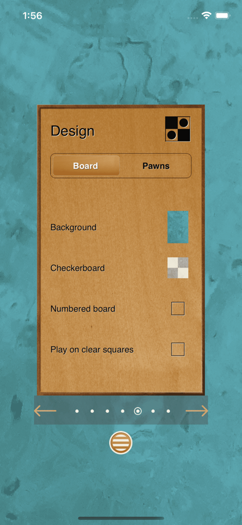 Checkers game - 체커 보드 디자인 배경 및 패턴을 사용자 지정하는 메뉴